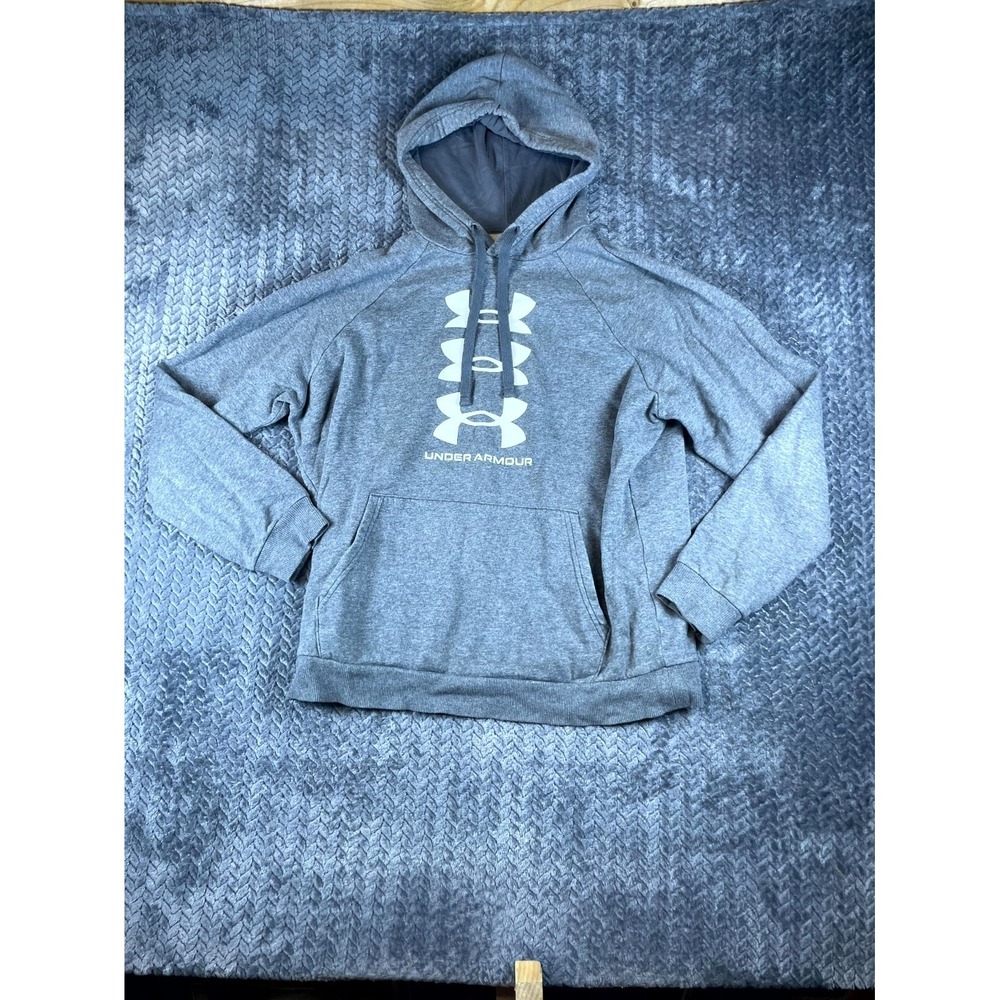 Under Armour Rival Fleece Multilogo Hoodie Men Small Heather Gray Loose Coldgear